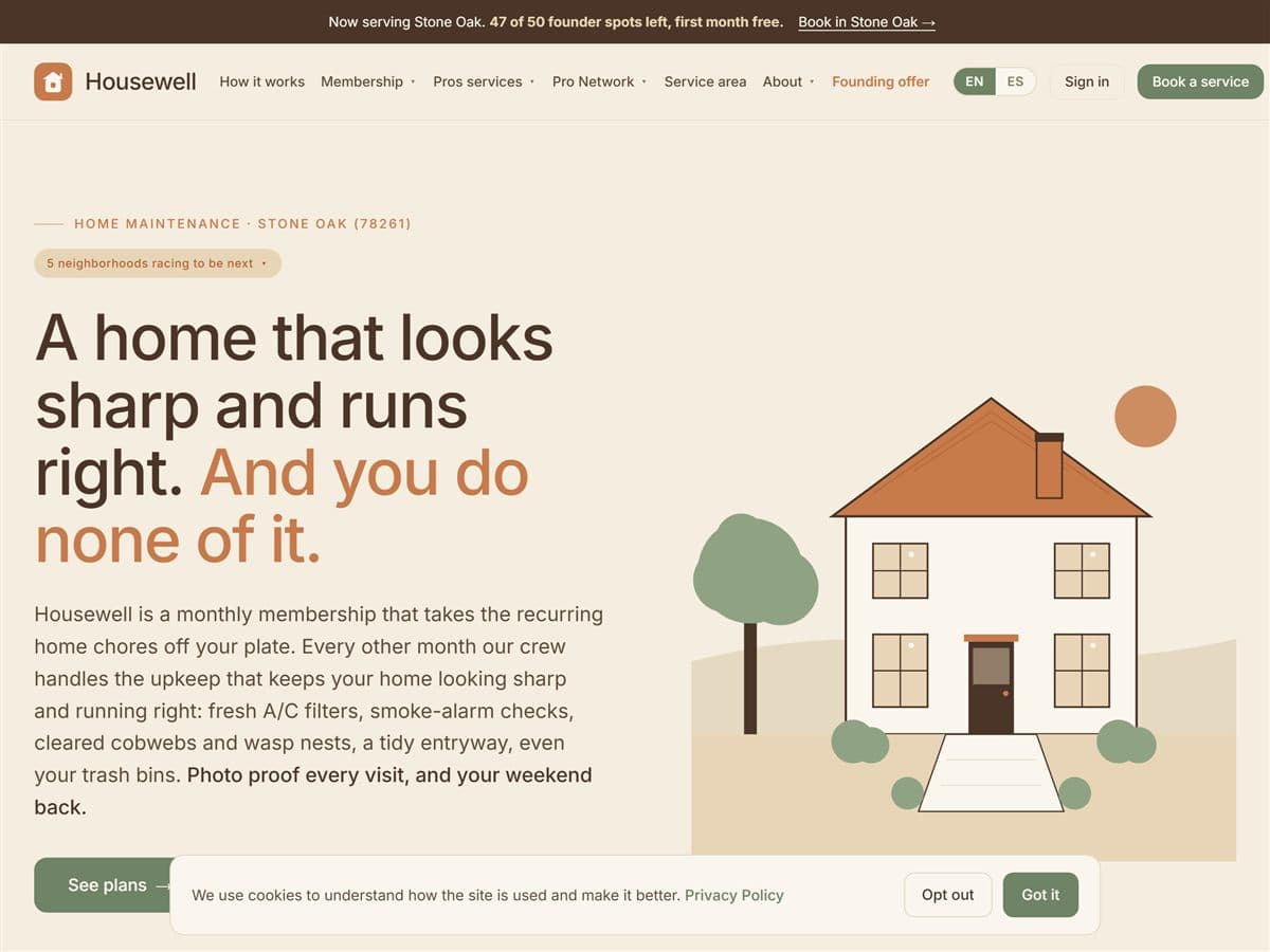 The Housewell consumer site, the home maintenance brand we built on the platform first